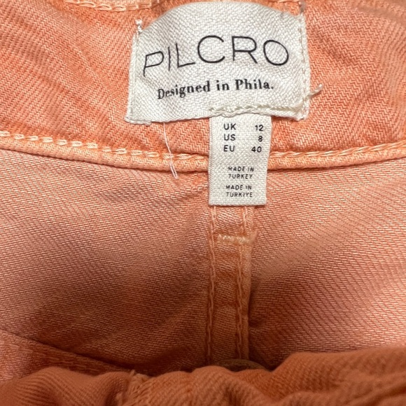 Pilcro Pleated Peach Orange Denim Mini Skirt Raw Hem Women’s Size 8 NWT - Picture 6 of 10